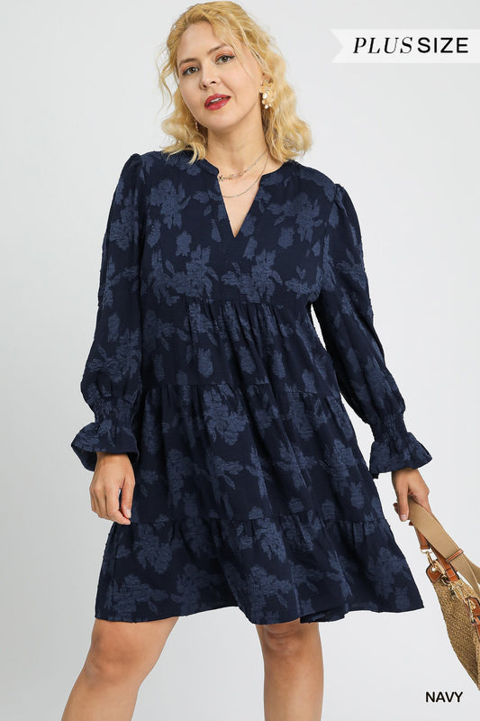 Navy V-Neck Tiered Mini Dress