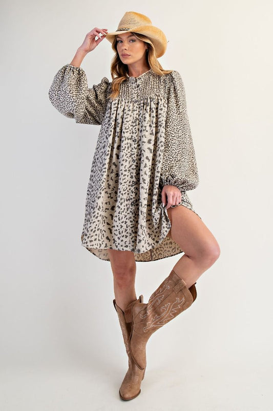 ANIMAL PRINTED BUTTON DOWN SWING DRESS