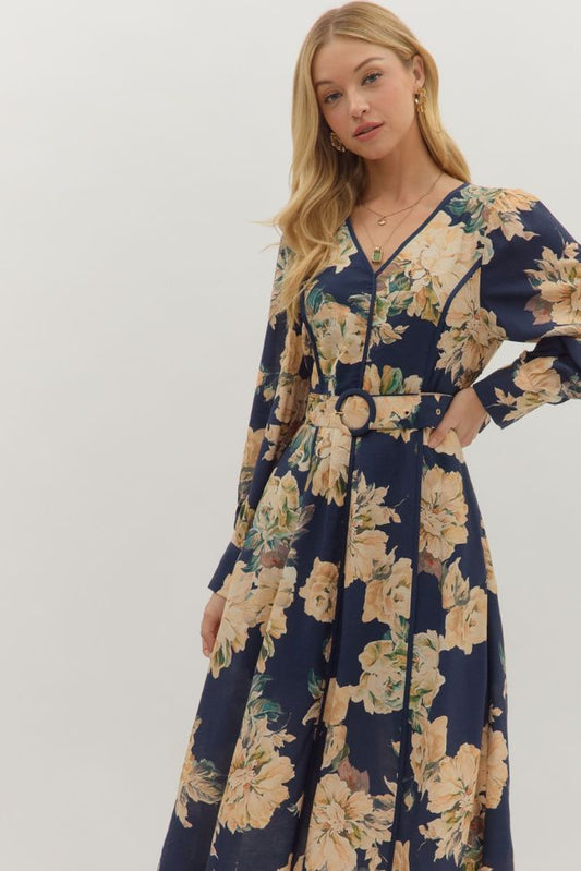 Navy Floral Midi