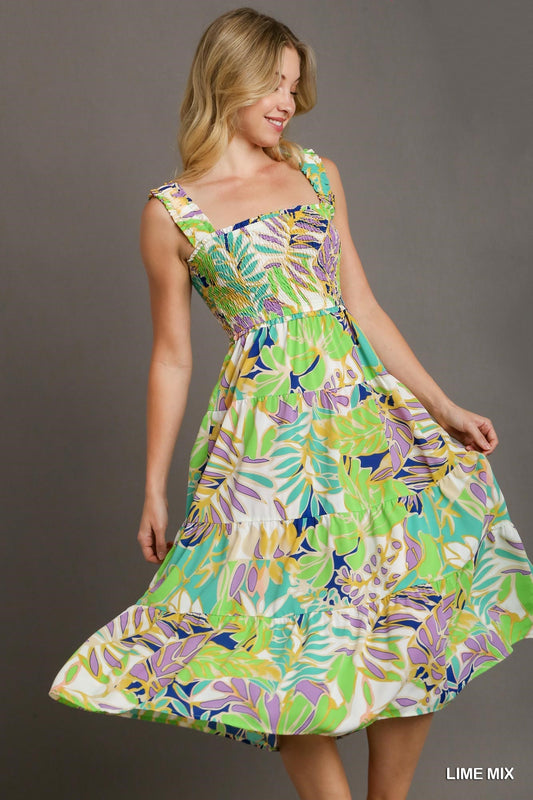 Tropical Print A Line Dress